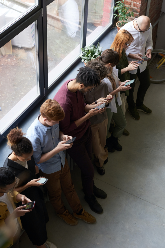 Employees on their phones